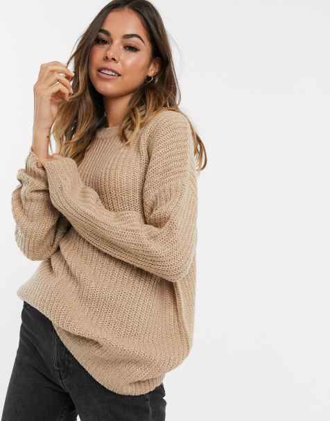New Look – Pullover in Camel mit Rundhalsausschnitt und geripptem Saum