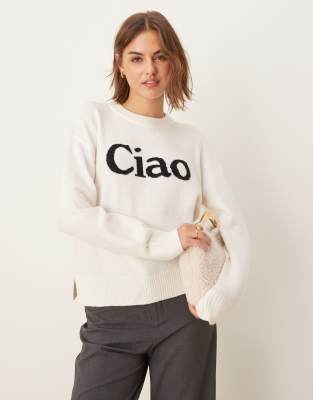 New Look - Pullover in Cremeweiß mit Ciao-Aufschrift