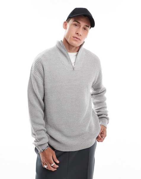 New Look – Pullover in Hellgrau mit Patentmuster und kurzem Reißverschluss - view 1