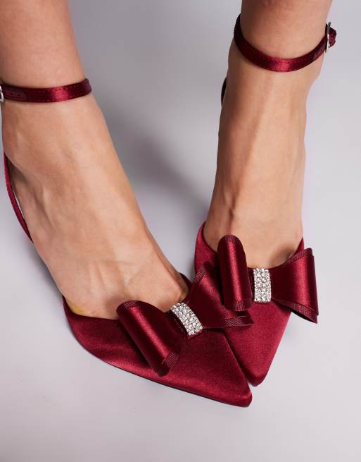 New Look - Pumps van satijn met strik en hoge hak in bordeauxrood, 4 van 4