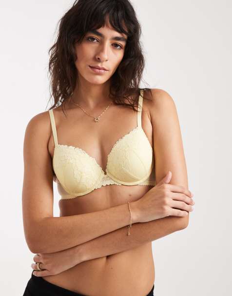 New Look push up lace t-shirt bra in yellow - view 1
