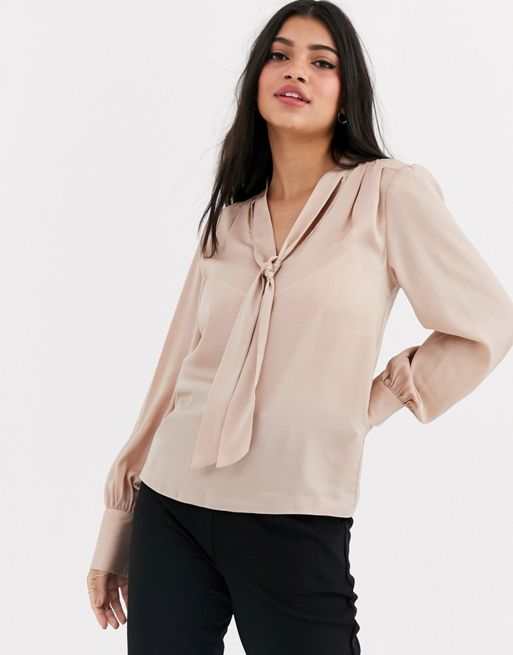 New Look Pussybow Blouse In Cream Asos