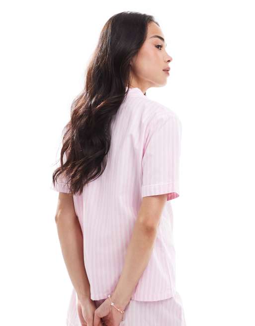 New Look - Pyjama à rayures avec short et chemise - Rose, 3 de 4