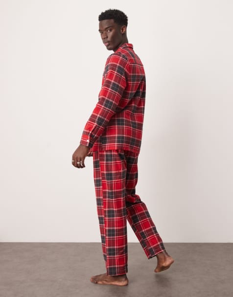 New Look – Pyjama-Hemd aus Webstoff mit rotem Karomuster - view 1