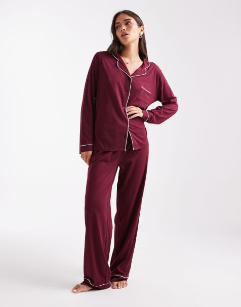 New Look – Pyjama in Burgunderrot mit Reverskragen - view 1