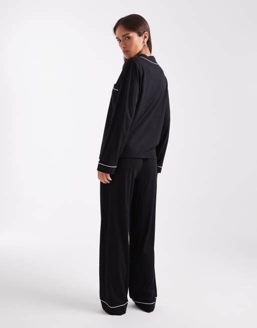New Look - Pyjama met reverskraag in zwart, 3 van 4