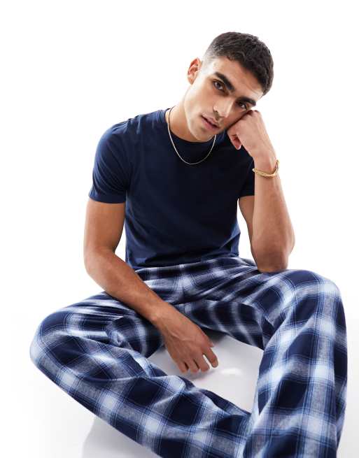 New Look - Pyjamaset met geruite joggingbroek in marineblauw