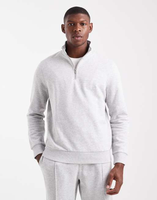 New Look quarter zip funnel neck sweatshirt in gray heather 300gsm