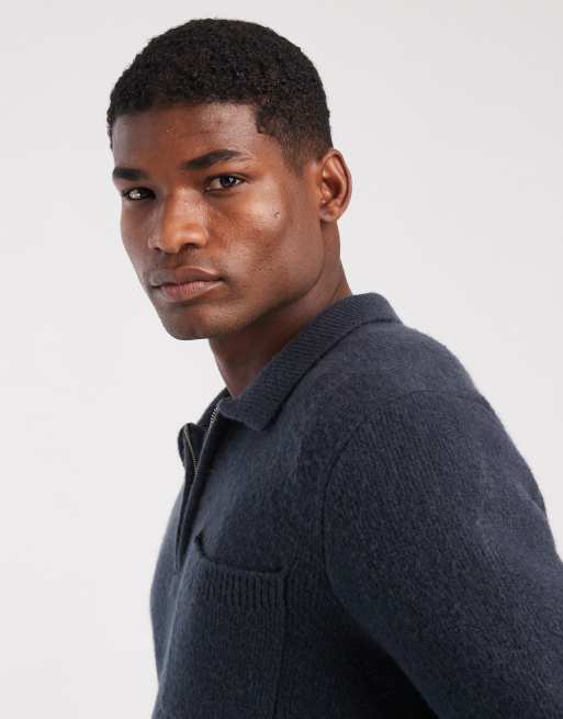 New Look quarter zip knitted polo jumper in navy, 4 of 5
