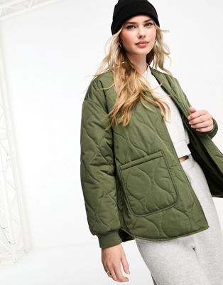 New Look quilted bomber jacket in dark khaki