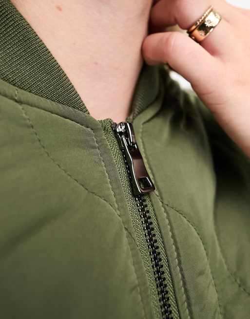 New Look quilted bomber jacket in dark khaki ASOS