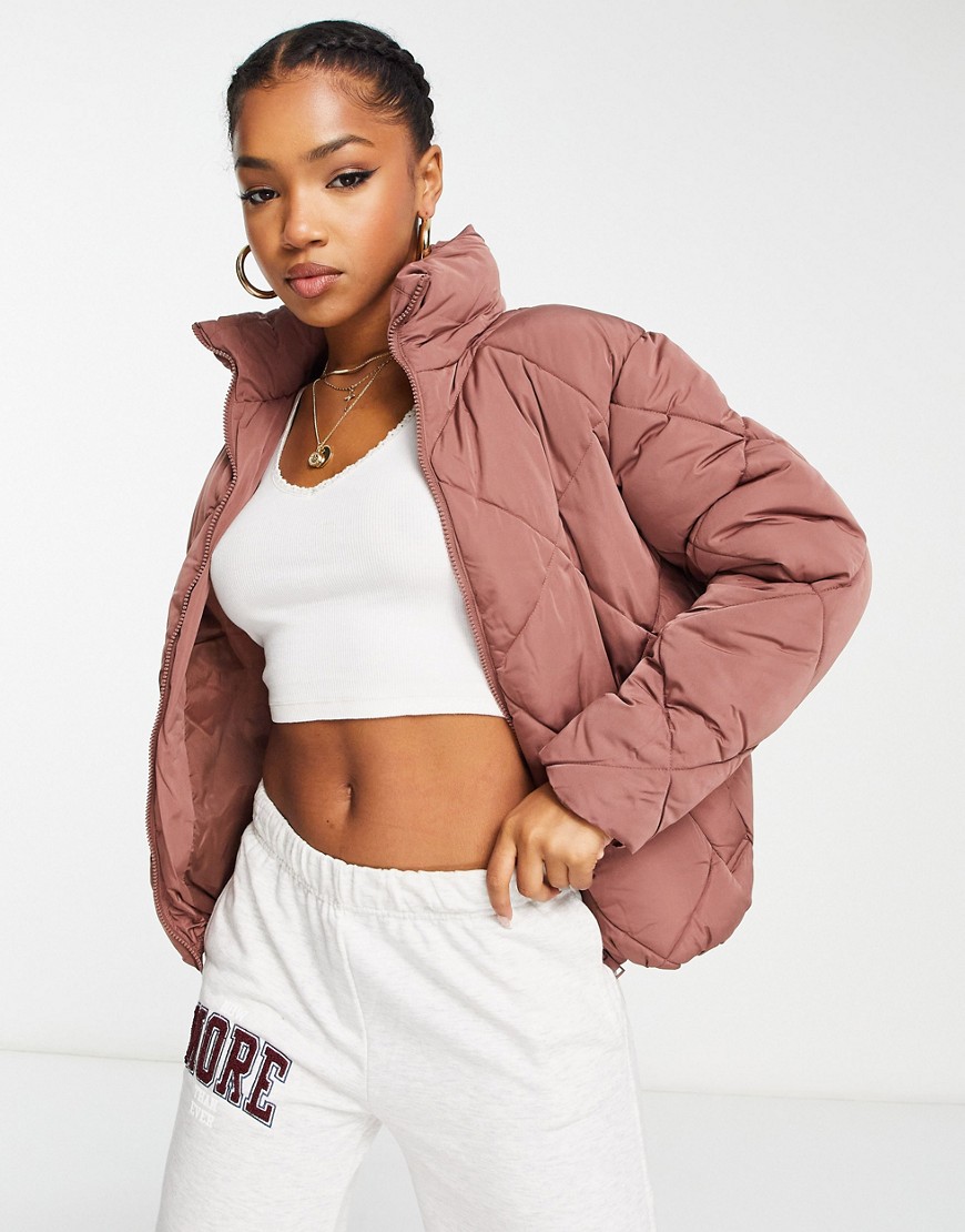 New Look quilted boxy puffer jacket in pink