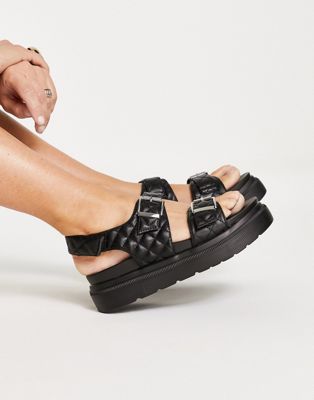 New Look Quilted Buckle Sandals In Black
