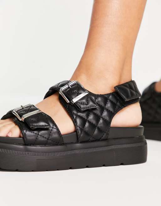 New Look quilted buckle sandals in black ASOS