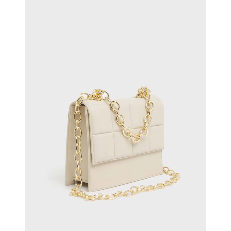 Accessorize London Women's Cream Quilted Chain Shoulder Bag