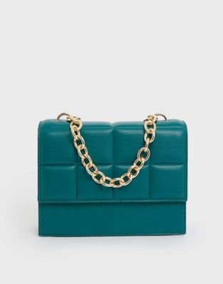 New Look quilted chain shoulder bag in green