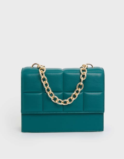 New Look quilted chain shoulder bag in green | ASOS