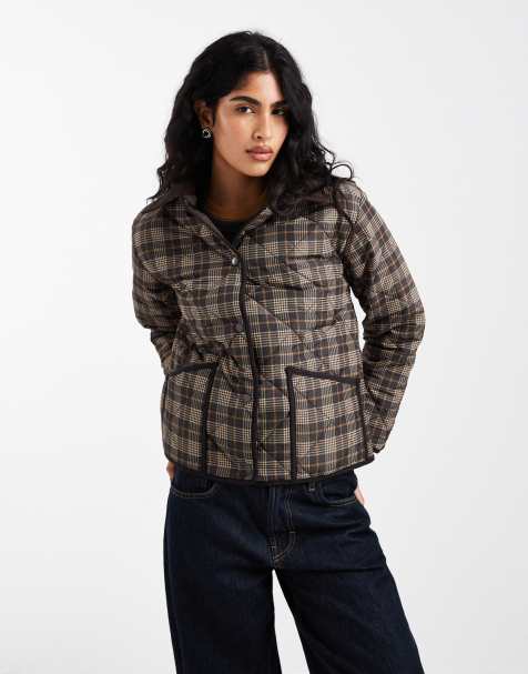New Look quilted check barn jacket in brown - view 1