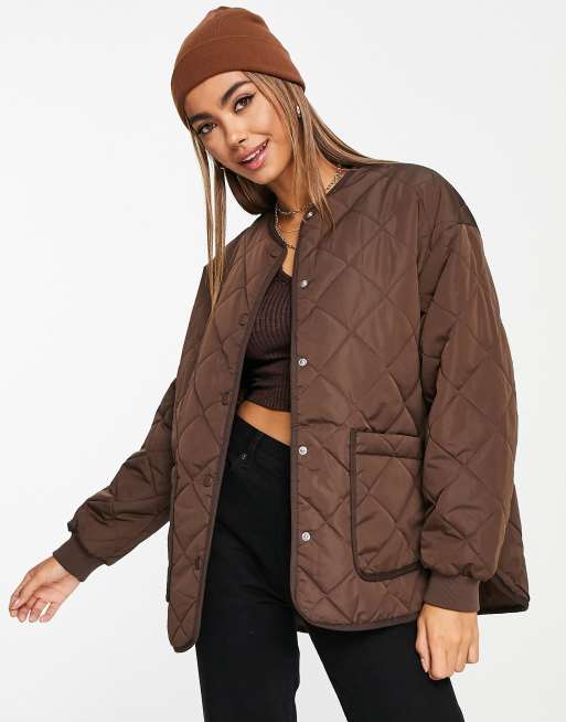 Collarless Lightweight Quilted Jacket - Black