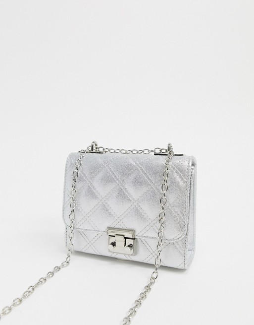 New Look quilted cross body bag in silver