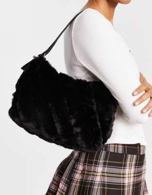 New Look quilted faux fur shoulder bag in black