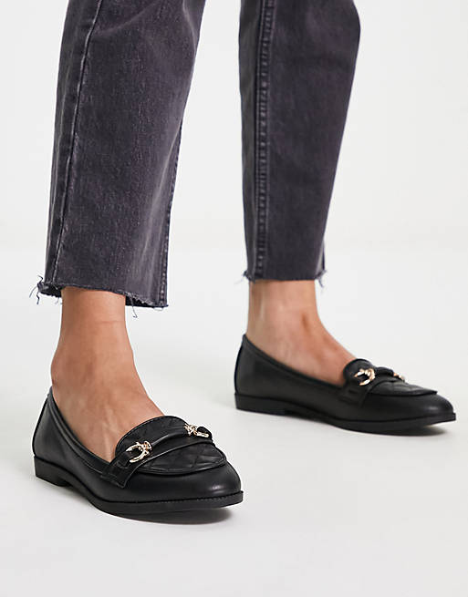 New Look quilted flat loafer in black | ASOS