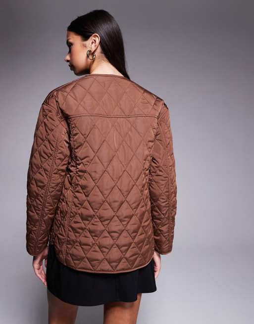 New Look quilted jacket in mid brown, 4 of 4