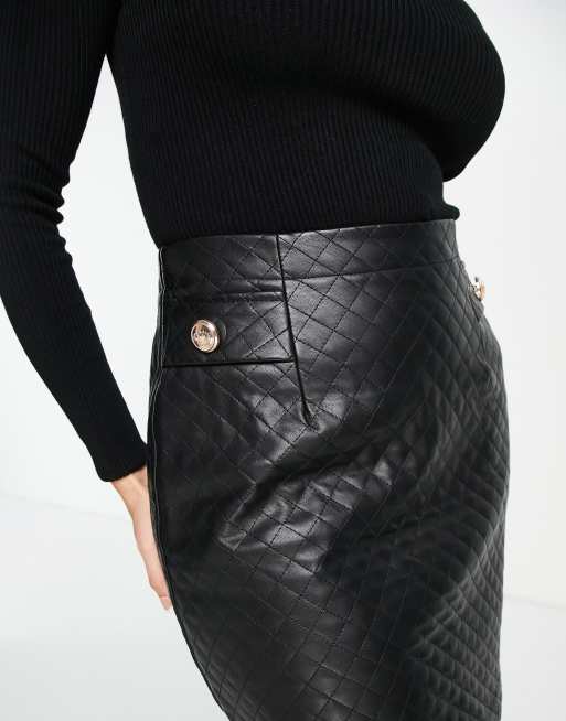 Black leather 2025 pencil skirt quilt