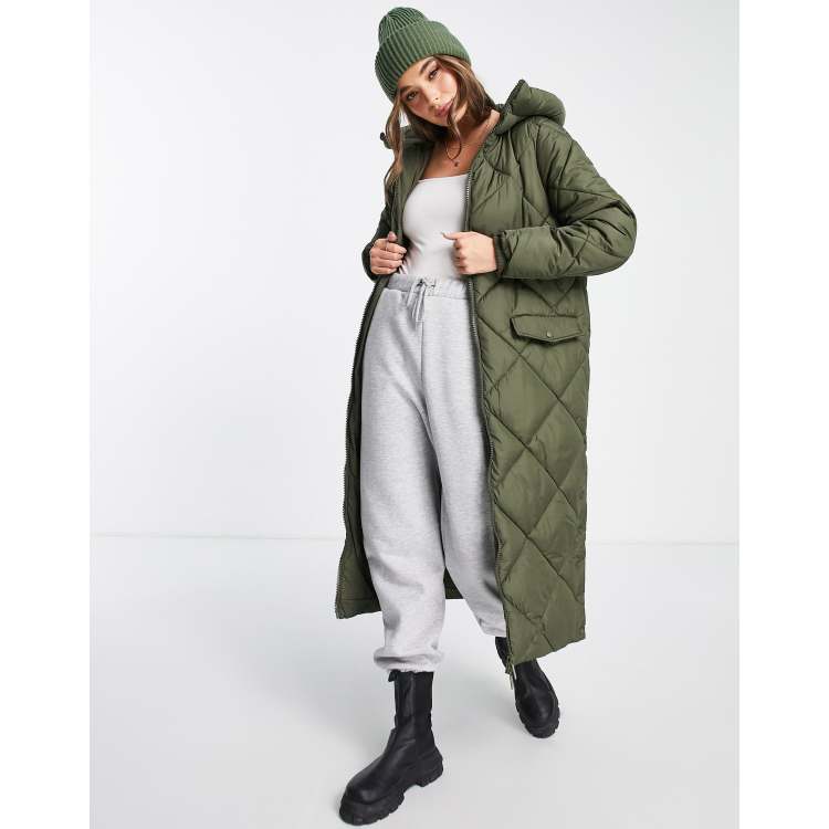 New Look quilted longline puffer coat in green