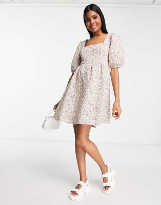 New Look quilted mini smock dress white ditsy floral