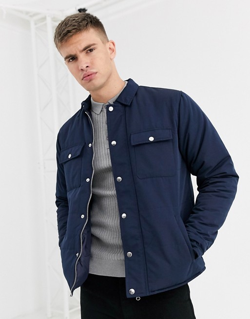 New Look quilted over shirt in navy