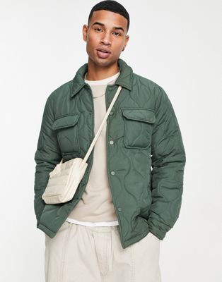 New Look quilted overshirt in khaki