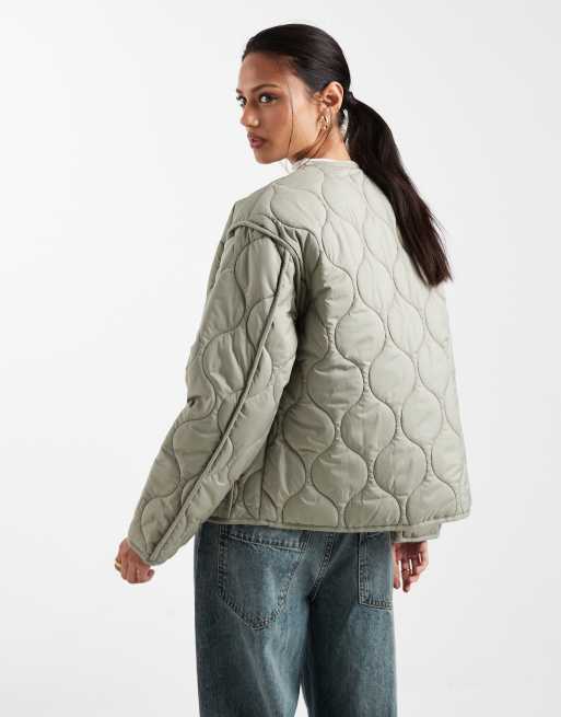 New Look quilted padded jacket in khaki, 3 of 4