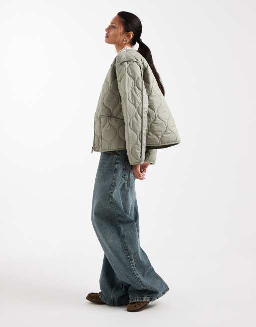 New Look quilted padded jacket in khaki, 4 of 4