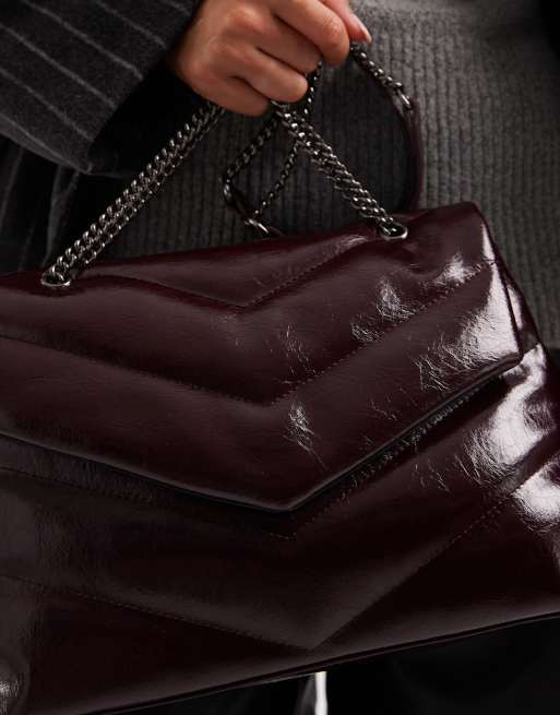 New Look quilted shoulder bag in burgundy, 4 of 4