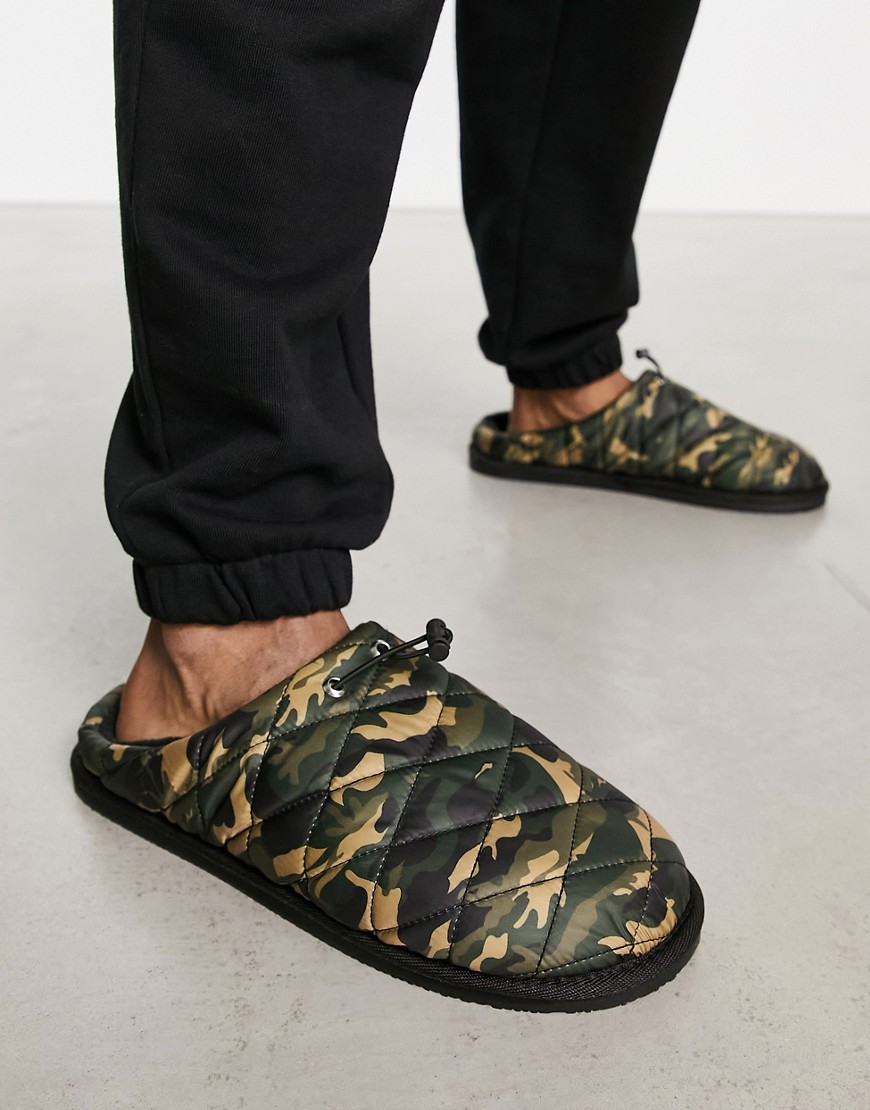 New Look quilted slippers in camo-Green