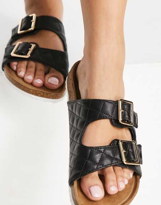 New Look quilted strap flat sandals in black ASOS