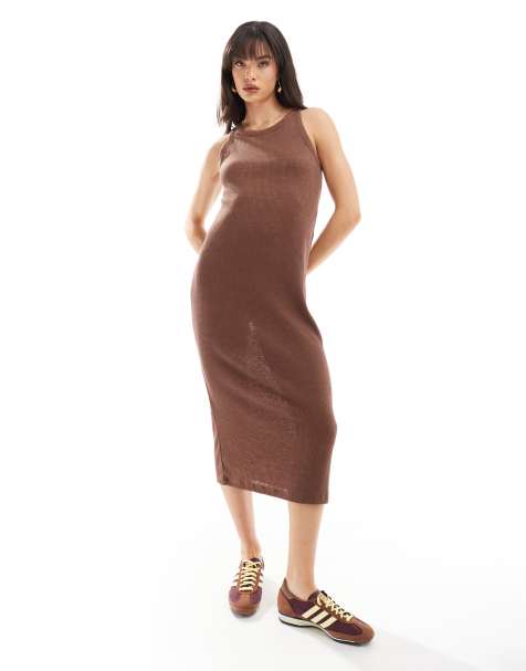 New Look racer tank midi dress in brown - view 1