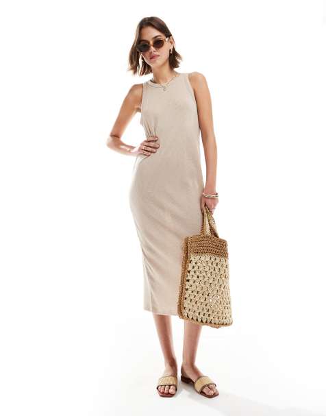 New Look racer tank midi dress in stone - view 1