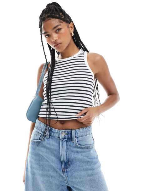 New Look racer vest in white stripe - view 1