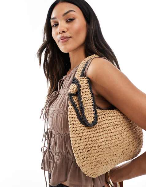 New Look raffia knot shoulder bag in stone - view 1