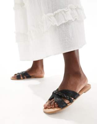 New Look raffia woven sandal in black