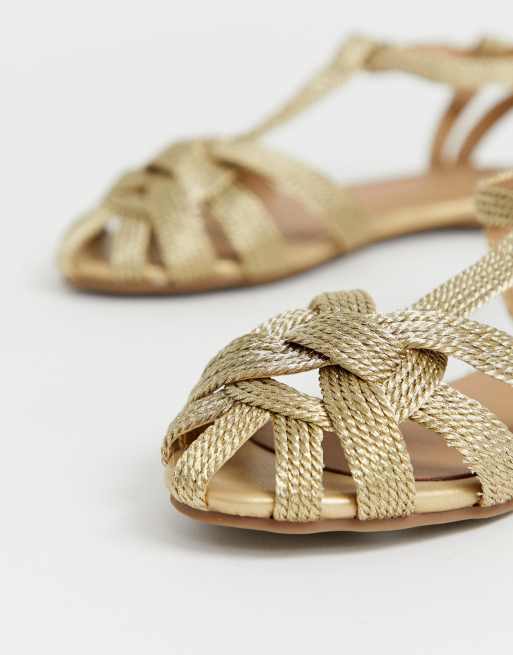 New Look raffia woven sandals in gold ASOS