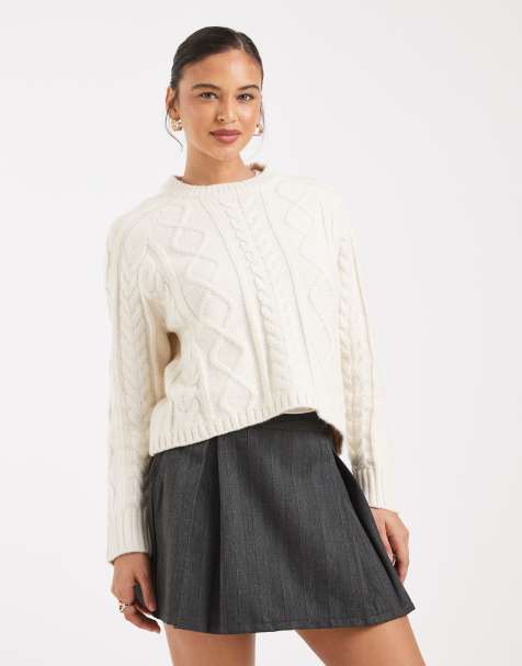 New Look raglan cable knit jumper in cream - view 1