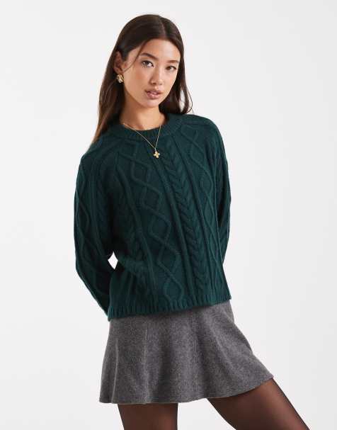 New Look raglan cable knit jumper in green