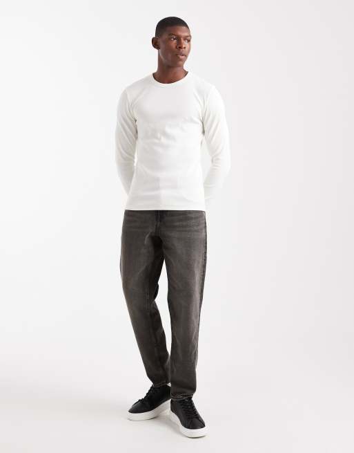 New Look - Råhvid langærmet ribstrikket t-shirt i tætsiddende pasform, 2 af 5