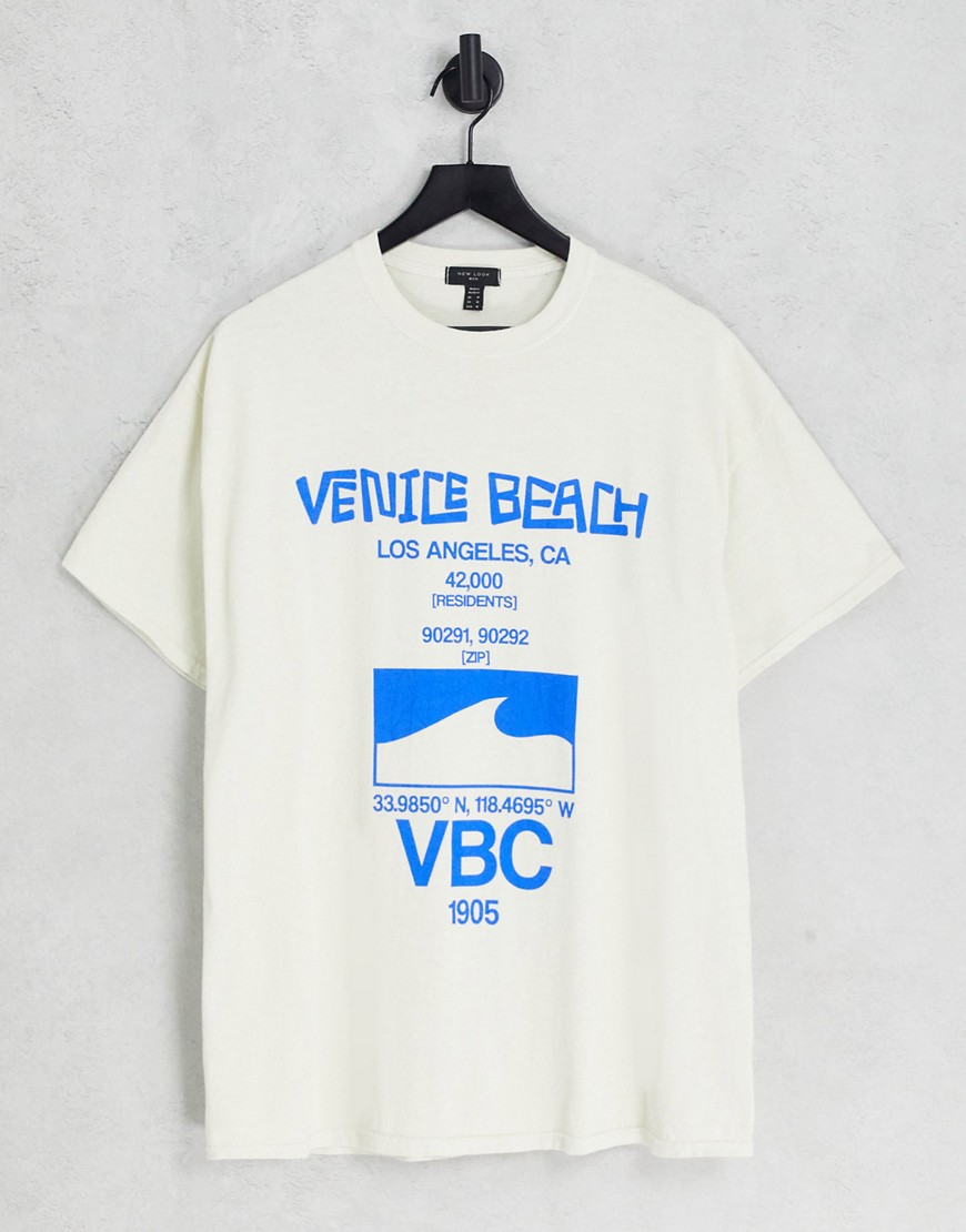 New Look - Råhvid T-Shirt Med Venice Beach-Print