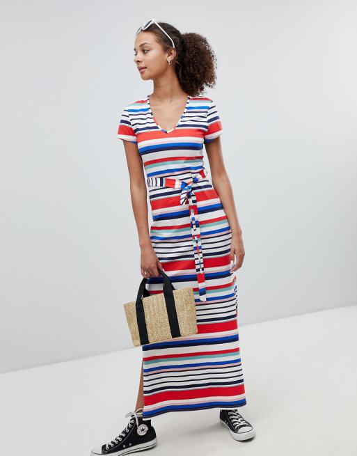 New Look Rainbow Stripe V Neck T Shirt Maxi Dress ASOS New Look Rainbow Stripe V Neck T Shirt Maxi Dress ASOS