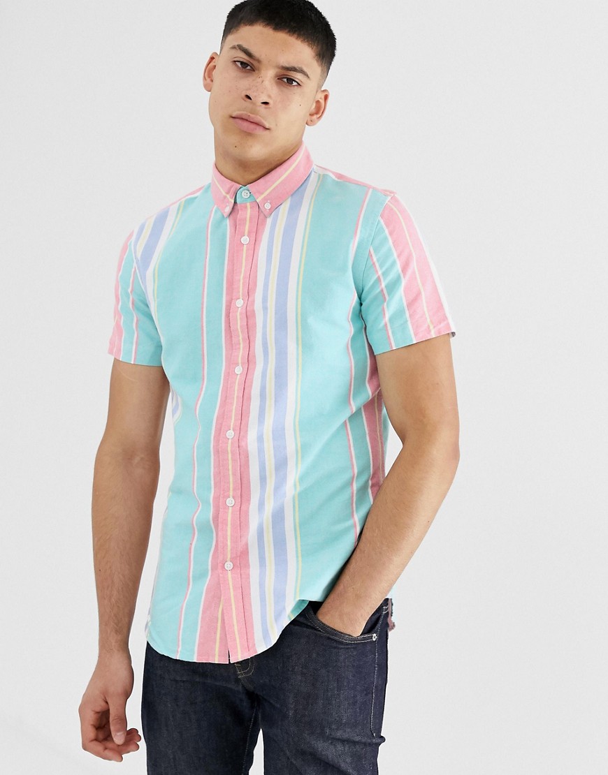 New Look – Randig, färgglad skjorta med normal passform-Flerfärgad
