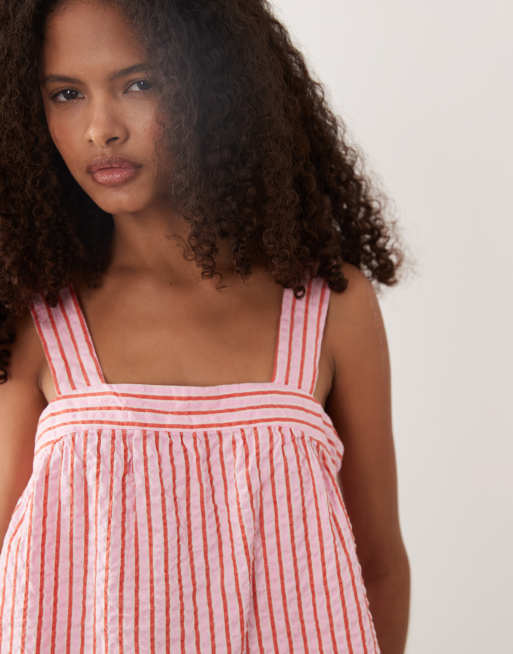 New Look randig kort cami-topp i rosa, 4 av 4